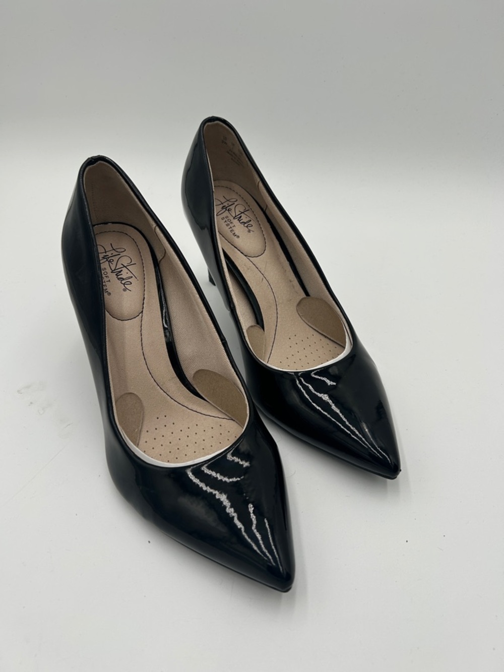 LifeStride Black Patent Pointed Toe Pumps Comfort Fit Classic Style Sleek Sz 9W